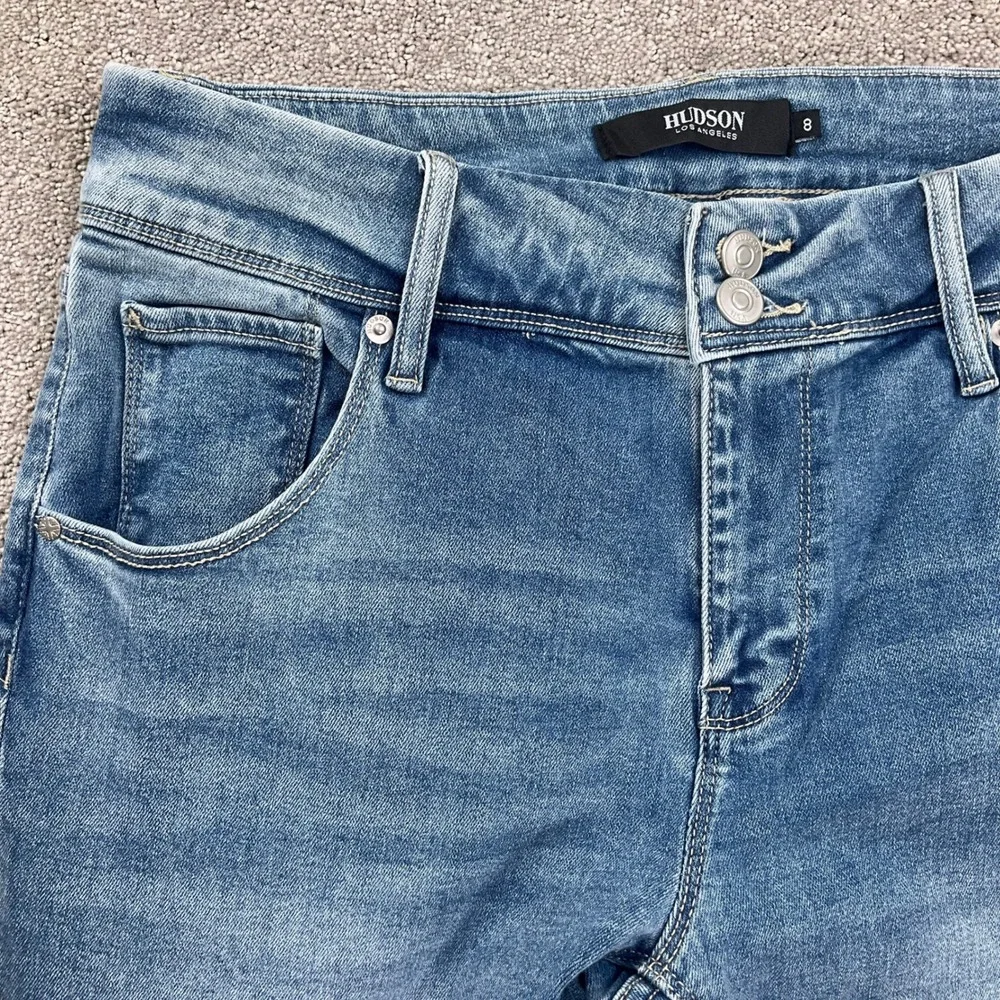 Hudson LA Jeans Womens 8 Blue‎ Stonewash Button Flap Straight Leg Stretch Denim